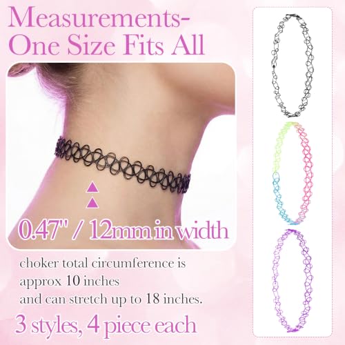 PAGOW Tattoo Choker Set, Stretchy 90s Choker Necklace, Adjustable Retro Y2K Gothic Grunge Chokers Jewelry Accessories - color: 3 Colors,12 Pcs