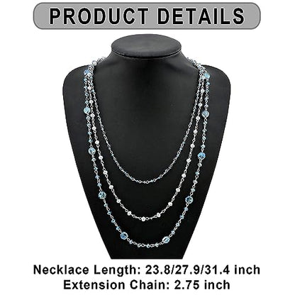 Firstmeet Long Chain Multi Layer Fashion Glass Beads Handmade Necklace for Women - color: blue