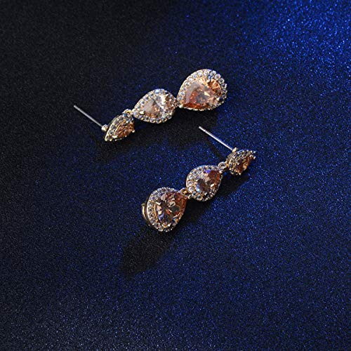 Women's Cubic Zirconia Bridal Earrings - Elegant Long Wedding Party Prom Earring for Bride Bridesmaids Crystal CZ Rhinestone Chandelier Statement Dangle Drop Earrings for Women - color: Champagne