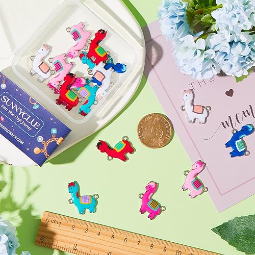 SUNNYCLUE 1 Box 40PCS Cute Animal Charms Llama Charm Bulk Sheep White Funny Cartoon Alpaca Alloy Enamel Connector Link Charms for Jewelry Making Charms Earrings Necklace Bracelets DIY Crafts