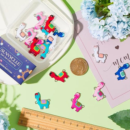 SUNNYCLUE 1 Box 40PCS Cute Animal Charms Llama Charm Bulk Sheep White Funny Cartoon Alpaca Alloy Enamel Connector Link Charms for Jewelry Making Charms Earrings Necklace Bracelets DIY Crafts