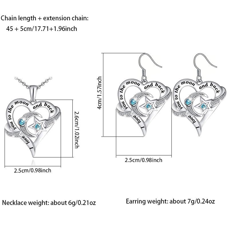 Yocoyee I Love You to the Moon and Back Heart shape Pendant Necklace Moon Star Charms Crystal Love Necklace for Women - style: Set AA