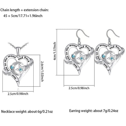 Yocoyee I Love You to the Moon and Back Heart shape Pendant Necklace Moon Star Charms Crystal Love Necklace for Women - style: Set AA