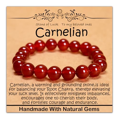 Natural Healing Gemstone Bracelet Handmade Yoga Stretch Elastic Bracelet Stress Relief Crystal Jewelry for Men and Women - color: Carnelian (Luck), size: 10mm