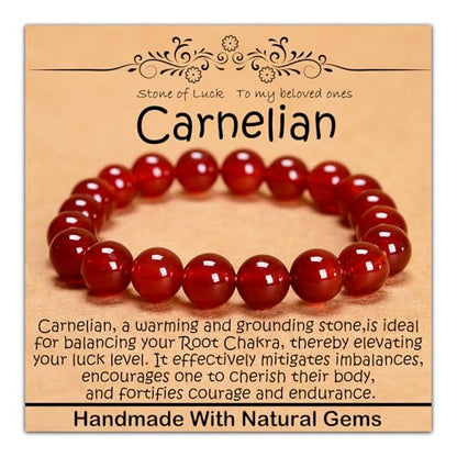 Natural Healing Gemstone Bracelet Handmade Yoga Stretch Elastic Bracelet Stress Relief Crystal Jewelry for Men and Women - color: Carnelian (Luck), size: 10mm