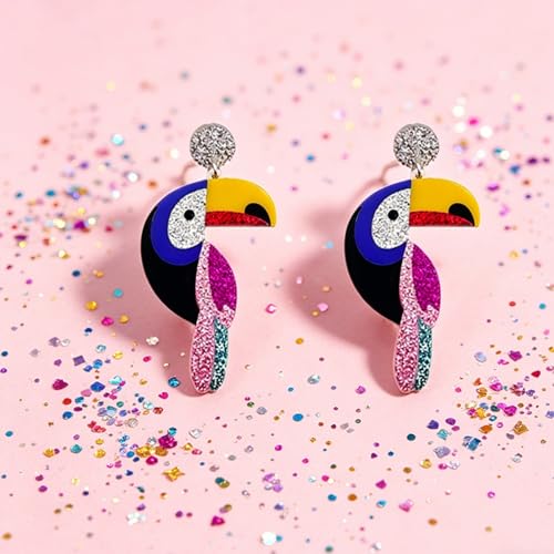 Cute Acrylic Tropical Fish Earrings Creative Parrot Hornbill Drop Dangle Earrings Stylish Animal Statement Earrings Daily Wear Jewelry for Women - color: Hornbill
