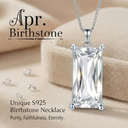8mm x 16mm Square Birthstone Pendant Necklace – Fashion charming Sterling Silver Gift for women - color: April