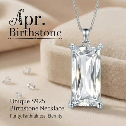 8mm x 16mm Square Birthstone Pendant Necklace – Fashion charming Sterling Silver Gift for women - color: April