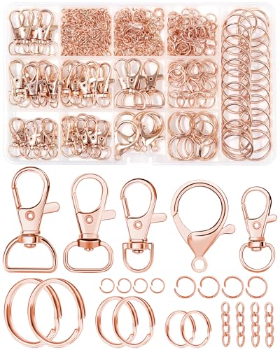 325PCS FIVEIZERO Keychain Making Kit - Keychain Clips with Key Ring, Lobster Claw Clasp, Swivel Snap Hook, Jumprings & Extender Chain for Crafts, DIY Projects & Purse Making Supplies (Rose Gold) - color: Rose Gold