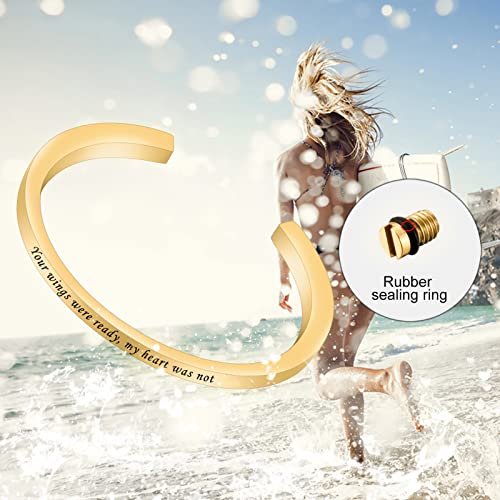 Dletay Urn Bracelet Cremation Bracelet for Ashes Memorial Ashes Bracelet Openable Cuff Bangle Bracelet - color: Your wings-Gold