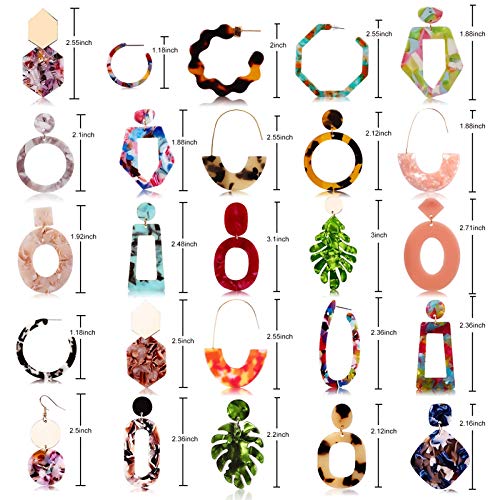 25 Pairs Acrylic Resin Statement Earrings Set for Women Mottled Hoop Fashion Drop Dangle Jewelry Hypoallergenic for Sensitive Ears - style: Warm