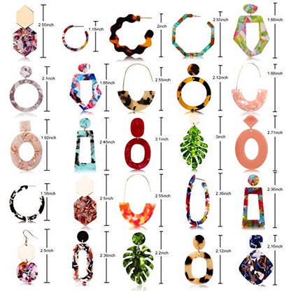 25 Pairs Acrylic Resin Statement Earrings Set for Women Mottled Hoop Fashion Drop Dangle Jewelry Hypoallergenic for Sensitive Ears - style: Warm