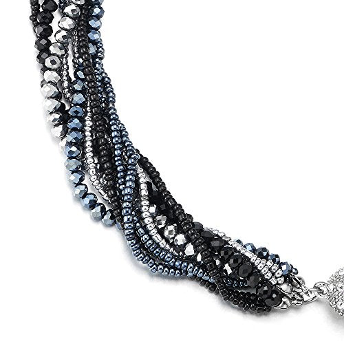 COOLSTEELANDBEYOND Multi-Layer Beads Crystal Braided Chain Choker Collar Magnetic Clasp,Statement Necklace, Bracelet - color: O1-Necklace Colorful Color-01