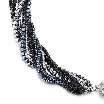 COOLSTEELANDBEYOND Multi-Layer Beads Crystal Braided Chain Choker Collar Magnetic Clasp,Statement Necklace, Bracelet - color: O1-Necklace Colorful Color-01
