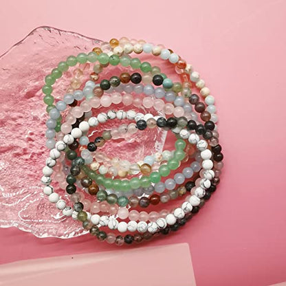FIRAZIO 20Pcs 4mm Gemstone Beaded Bracelets for Women Mens | Crystal Stone Bracelet Stretch Mini Round Beads Elastic Bracelets Jewelry Gift