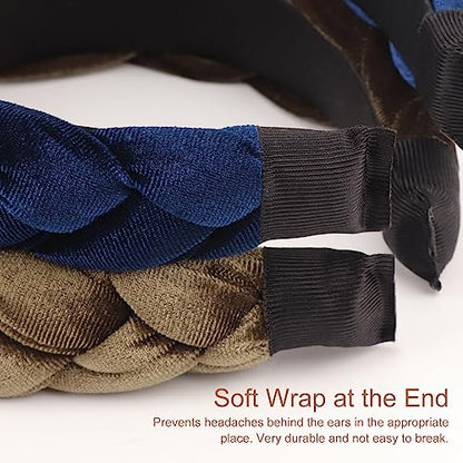 DRESHOW Braided Headbands for Women Velvet Hair Hoop Elastic Criss Cross Hair Bands Accessories - color: 01 Pack Velvet Braided: Army Green