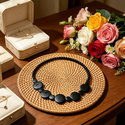 ONLYJUMP Colorful Ethnic Wooden Jewelry Set for Women Round Statement Dangle Earrings Multilayered Geometric Beaded Bracelet Necklace Exaggerated Tribal Style Jewelry - color: Black