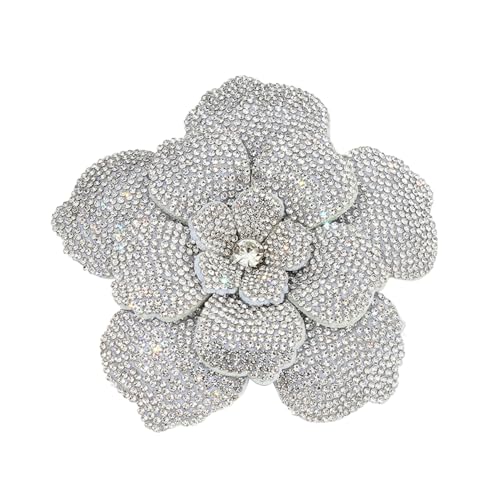 Rhinestone Flower Brooch Pin for Women Men Elegant Sparkly Crystal Camellia Floral Lapel Pins Shawl Dress Suit Clothes Accessories Wedding Party Fashion Jewelry 105mm - color: White
