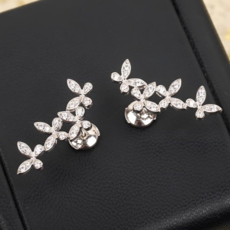 Exquisite Zirconia 4 Butterfly Studs for Women Daily Wedding Party Elegant Climber Earrings Jewelry - color: silver