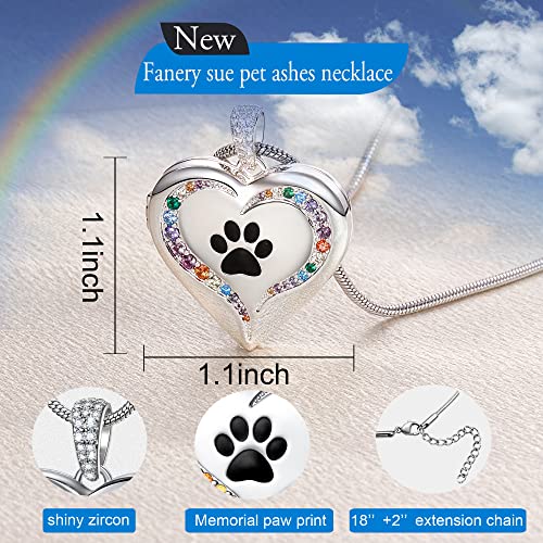 Fanery Sue Personalized Pet Locket Picture Necklace,Dog Cat Memory Gift | Custom Engraved Heart Photo Lockets Necklaces,Dog Cat Sympathy Memorial Jewelry for Women Men - color: Sliver, style: Pawprint on Rainbow Bridge