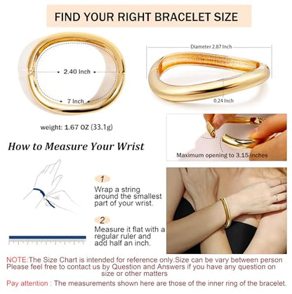 Gold Plated Cuff Bangle Bracelets For Women Trendy Hinged Cuff Open Wide Chunky Gold Bracelet Minimalist Bangle Jewelry Gift - color: Gold Irregular