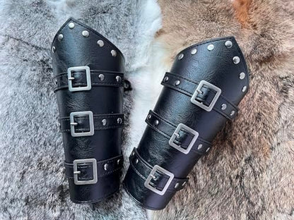 Medieval Leather Bracers Dragon Embossed Viking Leather Bracers Leather Arm Armer Cuff Leather Gauntlet Costumes Accessories - style: Buckles Bracers for Men-black