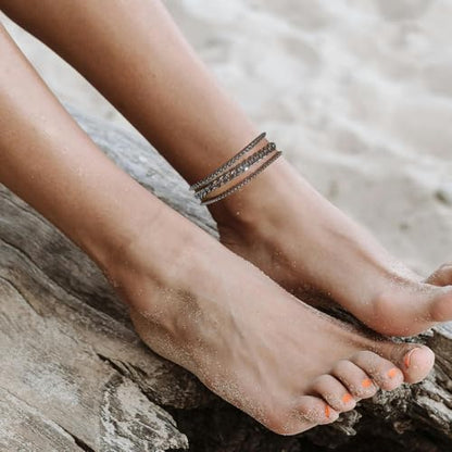 Silver Ankle Bracelets for Women Waterproof Stainless Steel Anklet Adjustable Layered Cuban Silver Anklets Set Summer Beach Foot Jewelry Gift - color: Silver