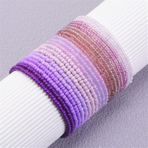 18Pcs Boho Stackable Beaded Bracelets for Women Colorful Handmade Multilayered Rice Beads Anklets Set Summer Beach Bohemian Jewelry Gift - color: Style 2 Purple