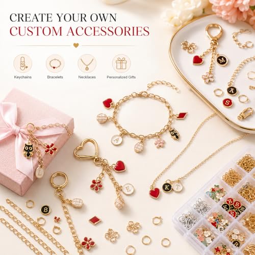XUHAO7 313Pcs DIY Jewelry Making Kit - Craft Set with Keychains | Pendants Pearl Beads Chains Pliers Storage Box Bracelets, DIY Jewelry Craft Supplies for Bag Charm, Includes 5 Velvet Pouches - size: 313pcs