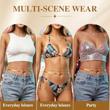 Buelkmag Waist Chain for Women Layered Gold and Silver Toned Belly Chains | Adjustable Waterproof Body Jewelry Summer Beach Bikini and Daily Wear
