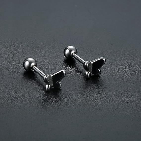 10 Pairs 3mm CZ Stud Earrings Stainless Steel Ball Stud Earrings Barbell Cartilage Flatback Earrings Set for Women Men Helix Piercing Jewelry Silver Gold Rose Gold Black Rainbow - color: Silver Butterfly - 2Pcs