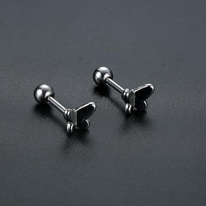 10 Pairs 3mm CZ Stud Earrings Stainless Steel Ball Stud Earrings Barbell Cartilage Flatback Earrings Set for Women Men Helix Piercing Jewelry Silver Gold Rose Gold Black Rainbow - color: Silver Butterfly - 2Pcs