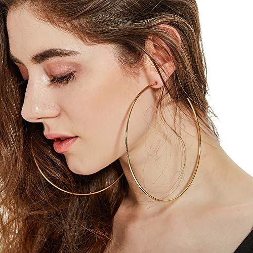 BETHYNAS 110 120mm Gold Large Basketball Hoop Earrings for Women Big Thin Hoop Fashion Round Circle Huggie Minimalist Earrings - color: 120mm
