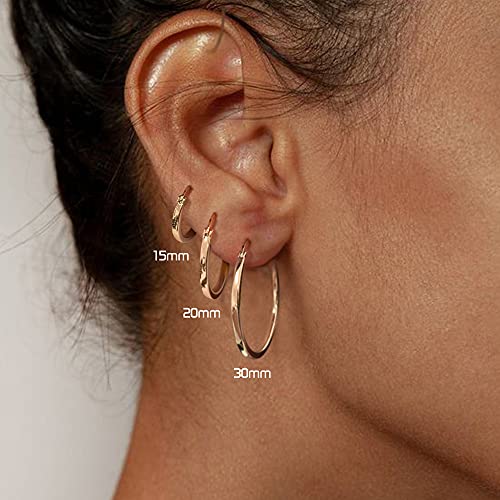 18K Gold Plated Hoop Earrings - 925 Sterling Silver Hoop Earrings Womens Hypoallergenic Hoops | Square Tube Hoop Earrings for Women 15mm/20mm/30mm/40mm - color: Rose Gold 15-20-30mm