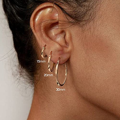 18K Gold Plated Hoop Earrings - 925 Sterling Silver Hoop Earrings Womens Hypoallergenic Hoops | Square Tube Hoop Earrings for Women 15mm/20mm/30mm/40mm - color: Rose Gold 15-20-30mm