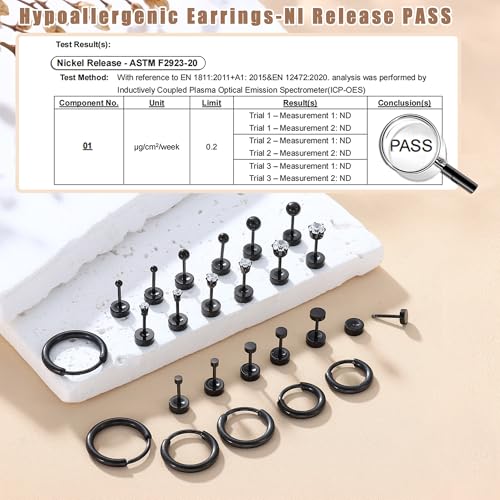 FASACCO Small Tiny Stud Flat Back Earring Hypoallergenic Gold Studs 14K Surgical Steel Earring Sets for Multiple Piercing Cartilage Hoop Earrings - color: black tone
