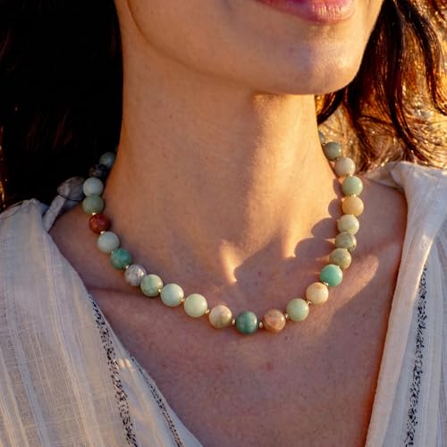 Colorful Beaded Necklace for Women Boho Statement Chunky Necklace Natural Stone Beads Gemstone Choker Necklaces Handmade Summer Beach Jewelry - color: Teal Blue