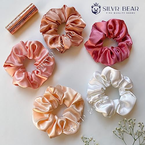 SILVR BEAR Luxury Satin Scrunchies and Hair Ties, Softer than Silk for Thick, Curly, or Thin Hair, Perfect for Women and Girls (Rose Collection) - color: Rose Collection