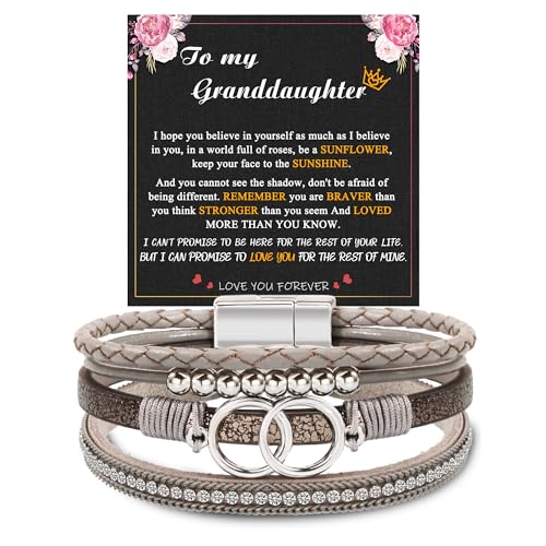Bracelets for Women, Gifts for Mom Her Christmas Gift 2026 Leather Bracelets for Women Birthday Gift for Daughter Inspirational Wrap Bracelet Sister Friend Teen Girl Gift Layered Stocking Stuffers Jewelry - style: 1 To Granddaughter - Grey