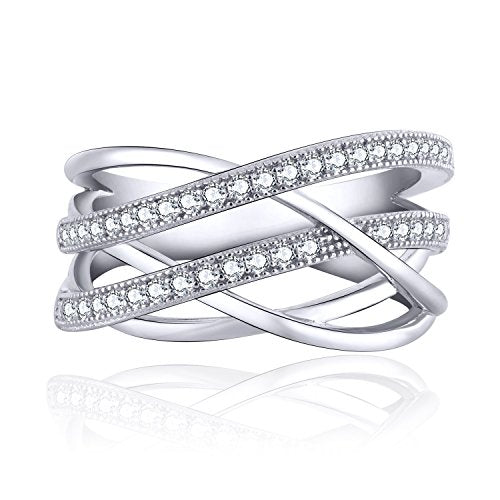 JO WISDOM 925 Sterling Silver Criss Cross Rings CZ Eternity Engagement Wedding Band Ring