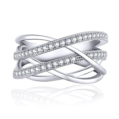 JO WISDOM 925 Sterling Silver Criss Cross Rings CZ Eternity Engagement Wedding Band Ring