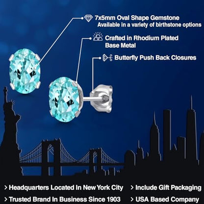 Gem Stone King Oval Gemstone Birthstone Stud Earrings for Women Men | Oval Cut 7X5MM | Fine Jewelry Gifts for Mom Dad Wife Him Her - style: Apatite