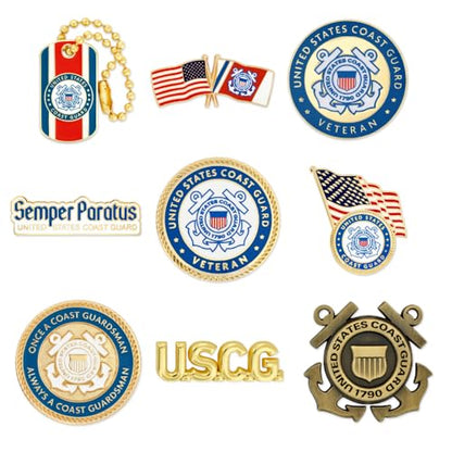 Officially Licensed U.S. Coast Guard Pin - color: Set of 9 pins Veteran Gold Plated, size: 9pc Set