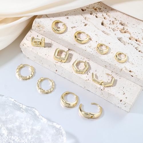Wgoud Small Gold Hoop Earrings Set for Women, 6 Pairs 14K Gold Plated Hypoallergenic Lightweight Huggie Hoops Earrings, Trendy Cartilage Cubic Zirconia Earrings for Women Gifts. - color: 03Gold