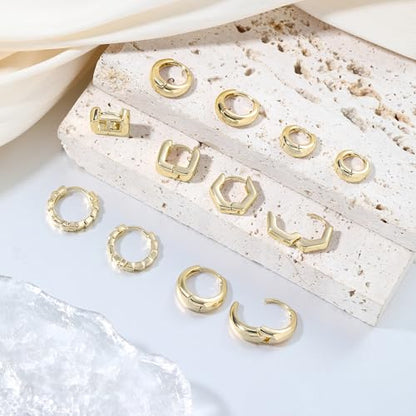 Wgoud Small Gold Hoop Earrings Set for Women, 6 Pairs 14K Gold Plated Hypoallergenic Lightweight Huggie Hoops Earrings, Trendy Cartilage Cubic Zirconia Earrings for Women Gifts. - color: 03Gold