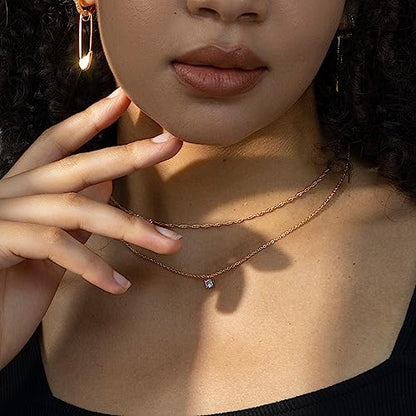 Layered Necklaces for Women - 14K Dainty Gold Plated Layering Chokers Necklaces Set Multilayer Delicate Necklace Trendy Adjustable Long Layered Necklaces for Women - style: 17 CZ Necklace