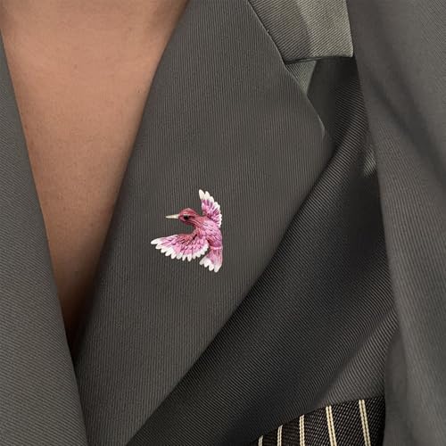 Cute and Fun Enamel Hummingbird Brooch for Women Dainty Unique Animal Bird Quirky Brooches Pin for Blazer Coat Dress Scarf Hat - color: Violet