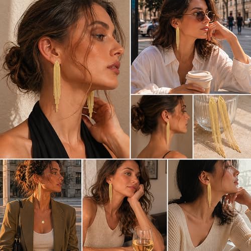 Gold Long Dangle Drop Earrings for Woman,Punk Sleek Metal Chain Tassel Earrings 70s/80s Disco Outfits Accessories Jewelry - color: 1：Gold