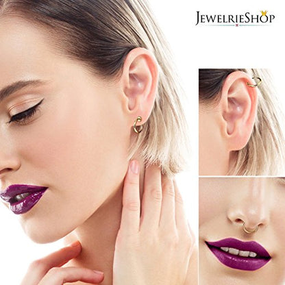 JewelrieShop Retractable Earrings Fake Hoop Fake Nose Ring Non Pierced Earrings Fake Cartilage Piercing Clip On Nose Ring Septum Ring for Women (1 Pair, Black/Silver/Gold/White) - color: #02. Gold Tone x 1 Pair