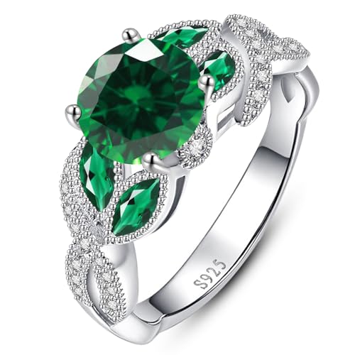 Yaresul 3.6ct 925 Sterling Silver Created Women's Rainbow Topaz|Sapphire|Aquamarine Ring Women Engagement Rings Bezel Setting Marquise Fashion Statement Ring Best Gift for Mother and Grandma Size 5-9 - color: E-Created Emerald